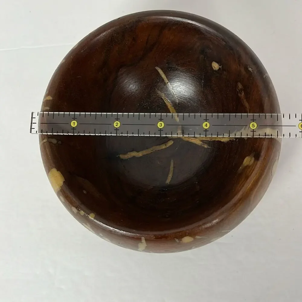 Unique Brown Wooden Bowl with Tan Inlay 6 x 3.5 Inches